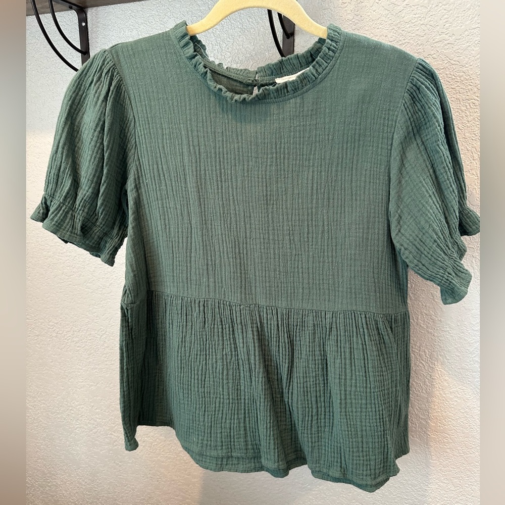 Cotton peplum top - green lightweight blouse